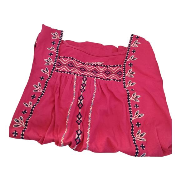 Woman Within Pink Embroidered Square Neck Tee Tunic Top Women's Size 1X NWOT - Picture 1 of 12